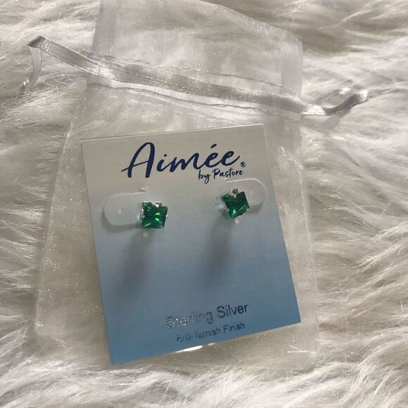 Aimee by Pastore Green Earrings Sterling Silver May Stud - Picture 3 of 10